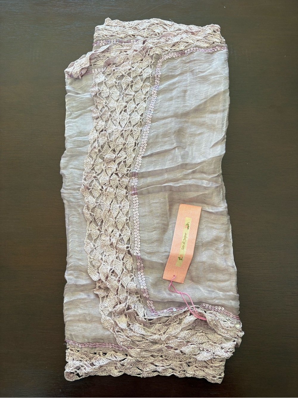 Light Lavender Silk Crochet-Trim Women's Scarf
